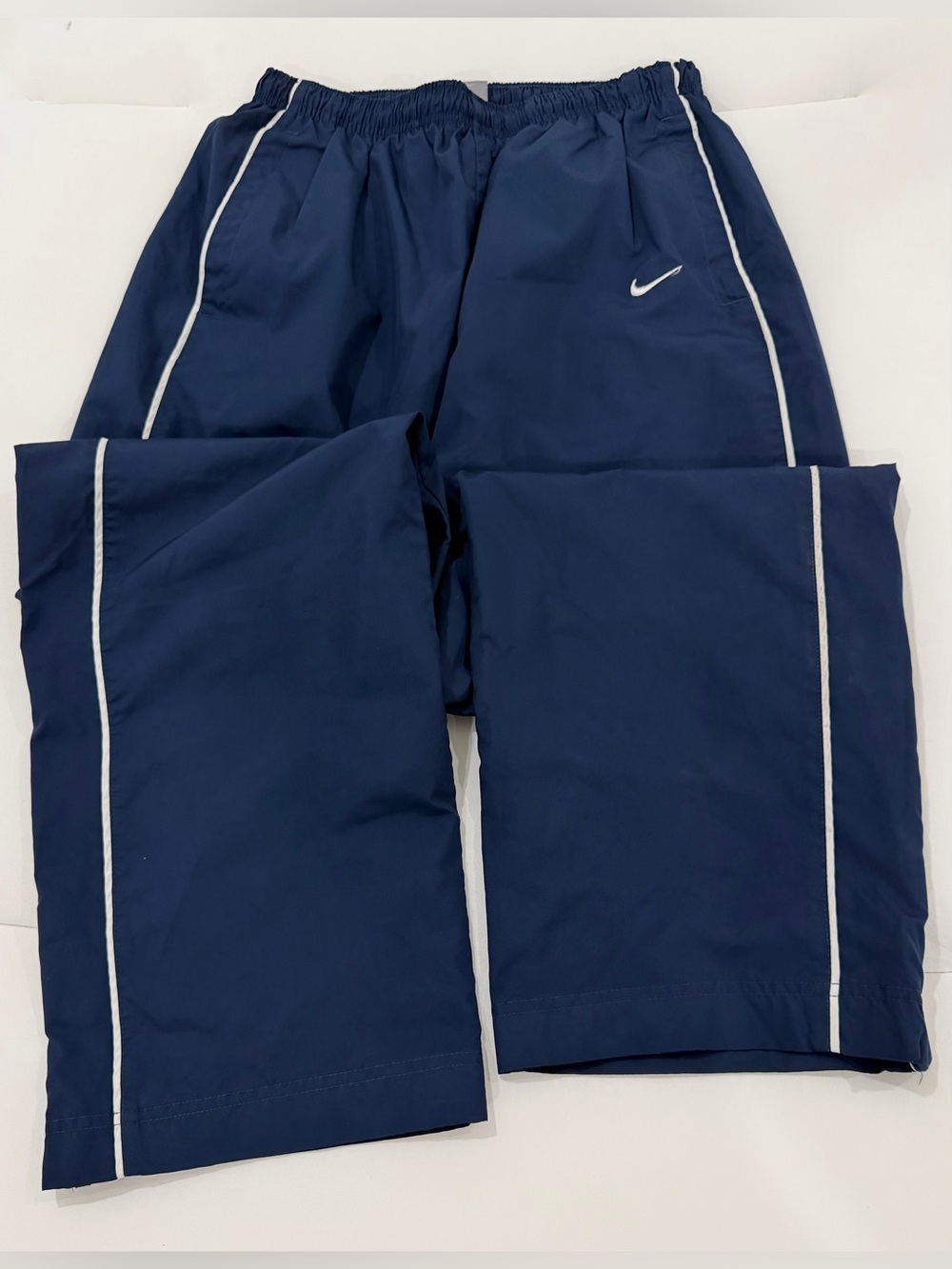Nike Navy Blue Windbreaker Track Pants with White Piping